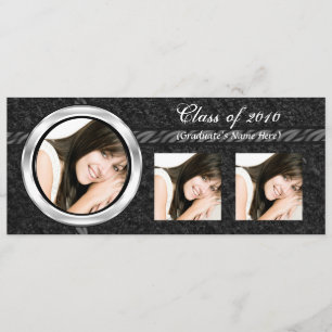Any Year~ Black Graduation Announcement, 3 Photos Invitation