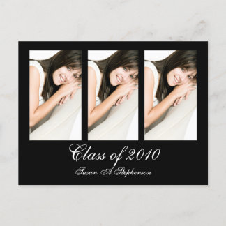 Any Year~ Black Graduation Postcard, 3 Photos Invitation Postcard