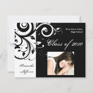 Any Year~ Black/White Swirl Photo Graduation Invitation