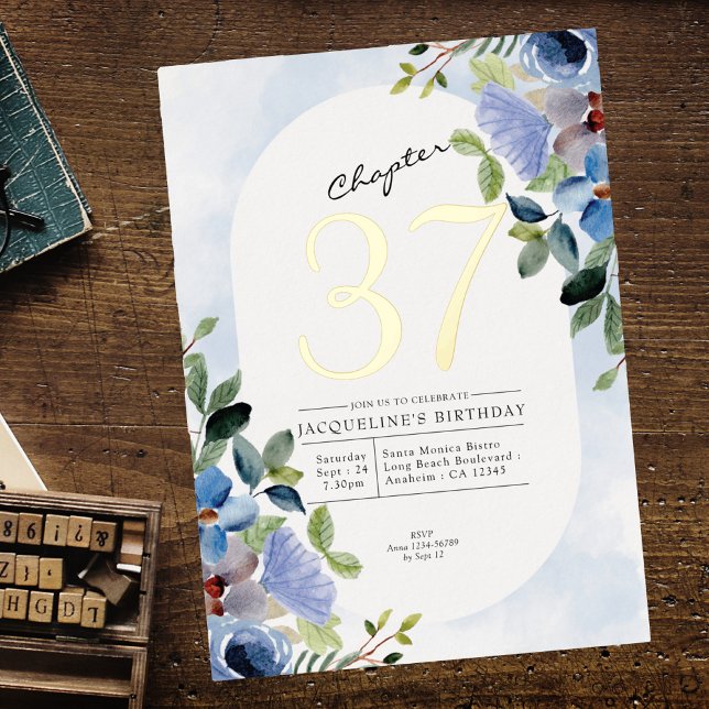 Any Year Blue Floral Birthday Gold (Creator Uploaded)