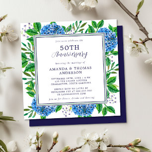 Any Year Blue Hydrangea 50th Wedding Anniversary Invitation