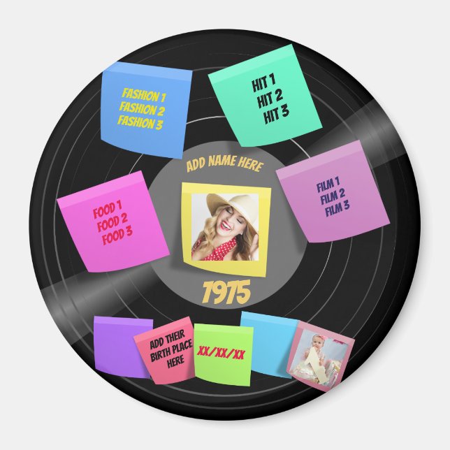 ANY Year Born 60s 70s Vinyl Record Photo Custom Magnet (Front)