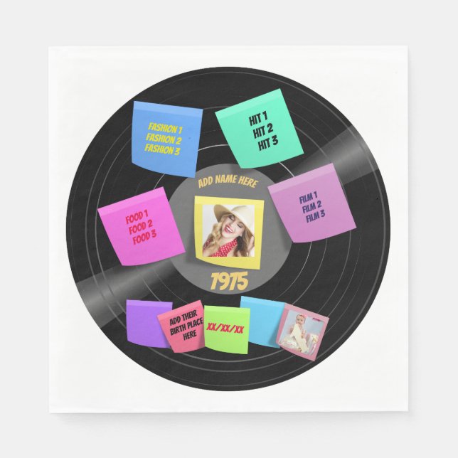 ANY Year Born 60s 70s Vinyl Record Photo Custom Napkin (Front)