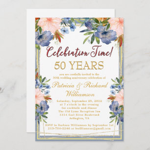 Any Year Chic Floral Gold Wedding Anniversary Invitation