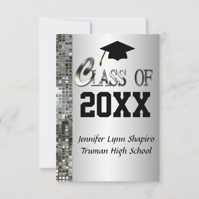 Any Year Classy Silver Graduation Invitations (Front)