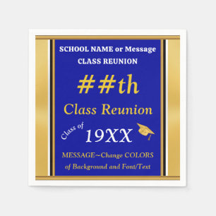 Any YEAR, COLORS, Class Reunion Napkins, 3 Sizes Napkin