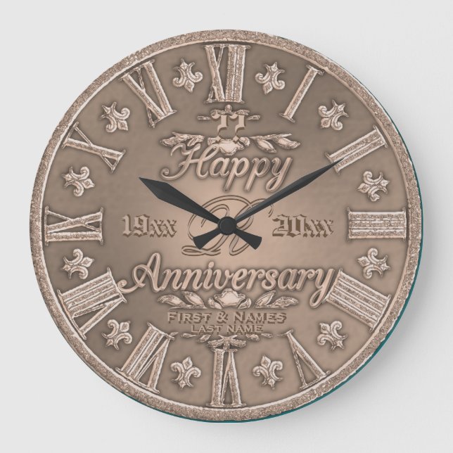 Any Year Copper Look Wedding Anniversary Large Clock (Front)