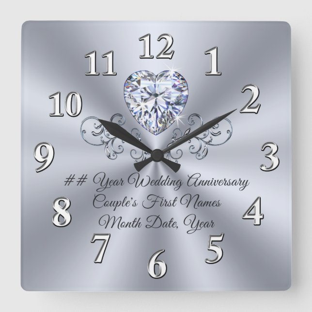 Any YEAR Custom Diamond Wedding Anniversary Gifts Square Wall Clock (Front)