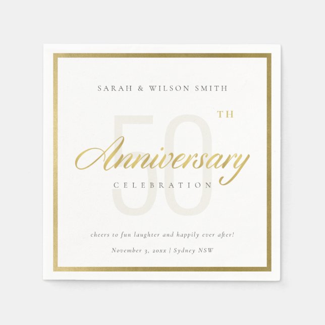 ANY YEAR ELEGANT GOLD TYPOGRAPHY ANNIVERSARY NAPKIN (Front)