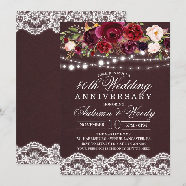 ANY YEAR - Floral Wedding Anniversary Invitation (Front/Back)