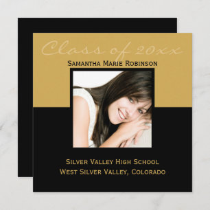 Any Year~ Gold/Black Modern Square Graduation Invitation