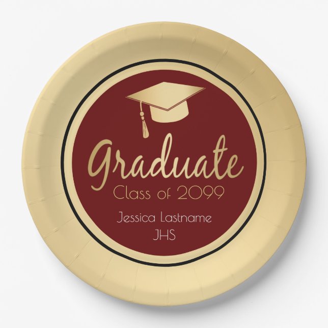 Any Year Graduate Gold Paper Plate (Front)