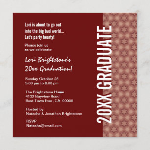Any Year Graduation Burgundy and Pink Star Pattern Invitation