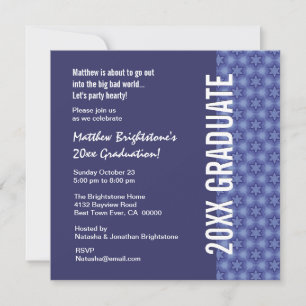 Any Year Graduation Navy Blue and Star Pattern Invitation