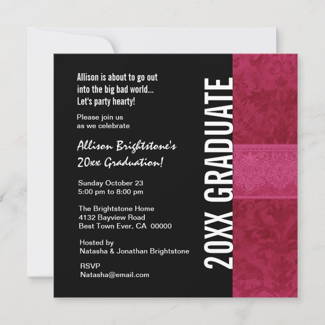 Any Year Graduation Red Black White Invitation (Front)