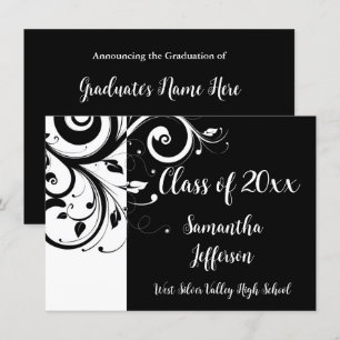 Any Year ~ Luxury Black/White Swirl Graduation Invitation