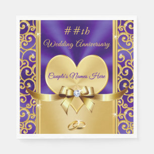 Any Year Purple and Gold Anniversary Paper Napkins