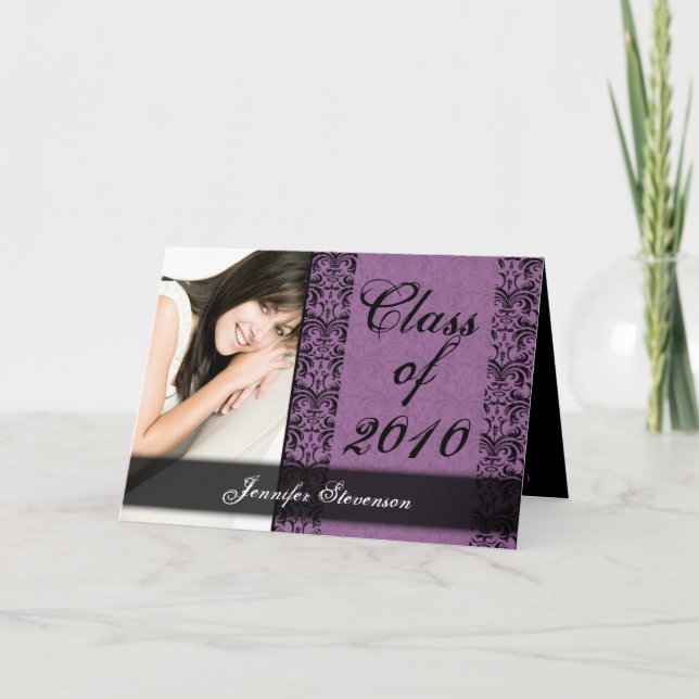 ANY YEAR Purple Damask Graduation Card (Front)