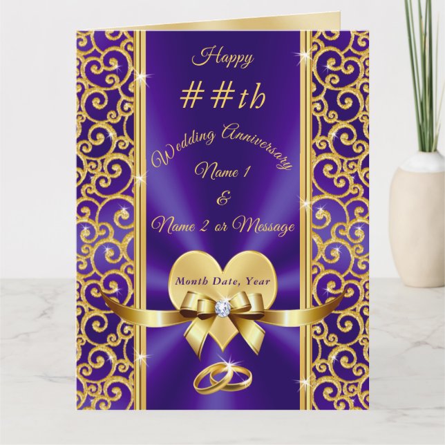 Any Year Purple Gold Personalised Anniversary Card (Front)