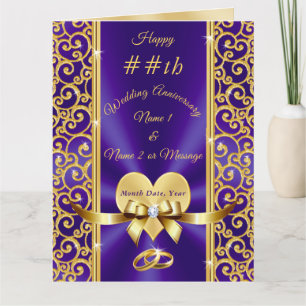 Any Year Purple Gold Personalised Anniversary Card