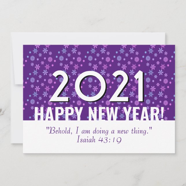 ANY YEAR Purple Snowflakes | HAPPY NEW YEAR 2021 Holiday Card (Front)
