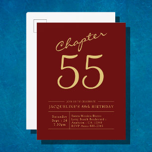 Any Year Red Gold Script Birthday Invitation Postcard
