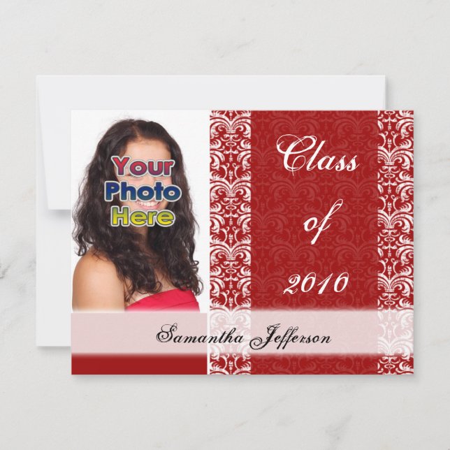 Any Year~ Red White Lace Graduation Announcement (Front)