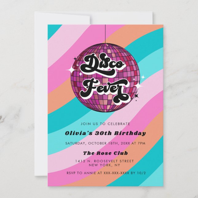 Any Year Retro Disco Ball Pink  Birthday  Invitation (Front)