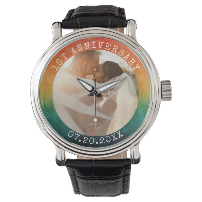  Any Year Retro Sunset Photo 1st Anniversary Watch (Front)