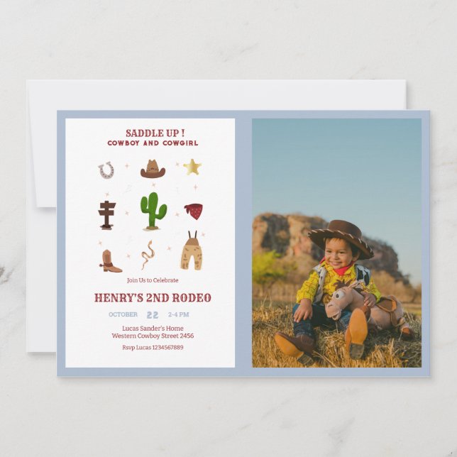 Any Year Rodeo Cowboy Kids Birthday Photo Invitation (Front)