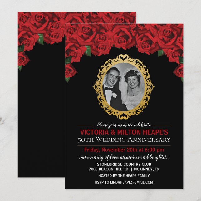 ANY YEAR -  Roses Wedding Anniversary Invitation (Front/Back)