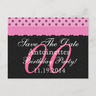 Any Year Save the Date Birthday Pink Black v16 Announcement Postcard