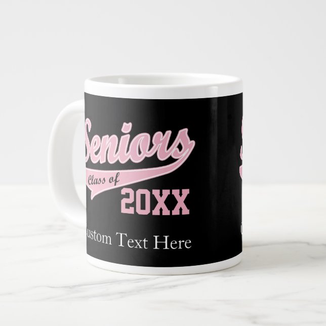 Any Year, Senior Class Pink/Black Graduation Large Coffee Mug (Front Left)