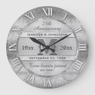Any Year Silver Wedding Anniversary Large Clock