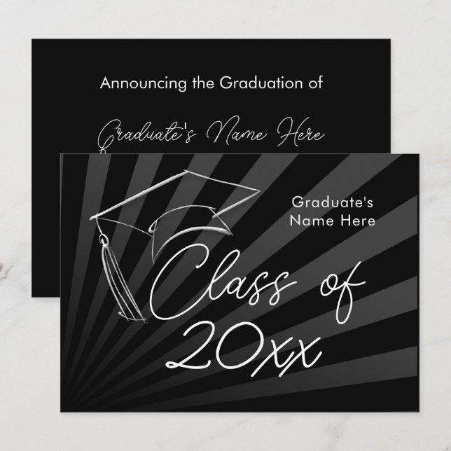 Any Year | Sleek Black Graduation Announcement (Front/Back)