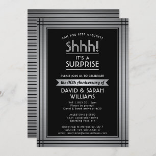 ANY YEAR Surprise Anniversary Elegant Silver Black Invitation
