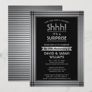 ANY YEAR Surprise Anniversary Elegant Silver Black Invitation
