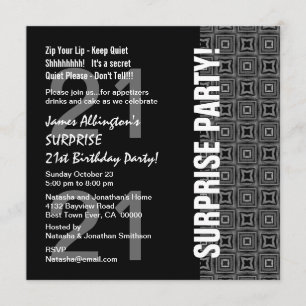 Any Year Surprise Birthday Modern Black White Grey Invitation