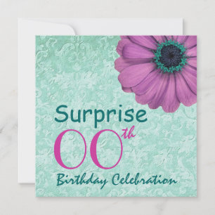 Any Year SURPRISE Birthday Pink Teal Daisy V02A Invitation
