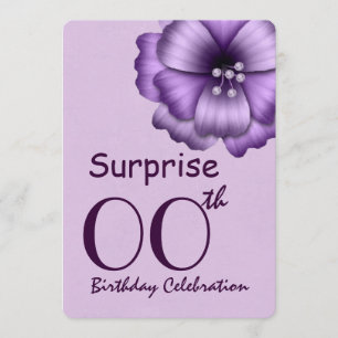 Any Year SURPRISE Birthday Purple Ribbon Bow V05 Invitation