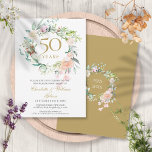 Any Year Together Wedding Anniversary Roses Floral Invitation<br><div class="desc">Featuring a delicate watercolour floral greenery garland, this chic botanical wedding anniversary invitation can be personalised with your special anniversary information. The reverse features a matching floral garland framing your anniversary dates in elegant gold text on a golden background. Perfect for any year anniversary. You can customise the colour to...</div>