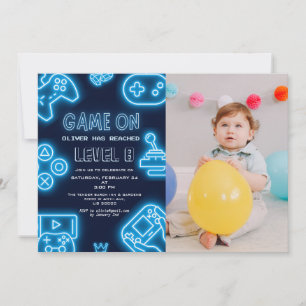 Any year video game photo birthday invitation