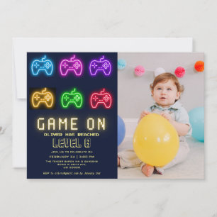 Any year video game photo birthday  invitation