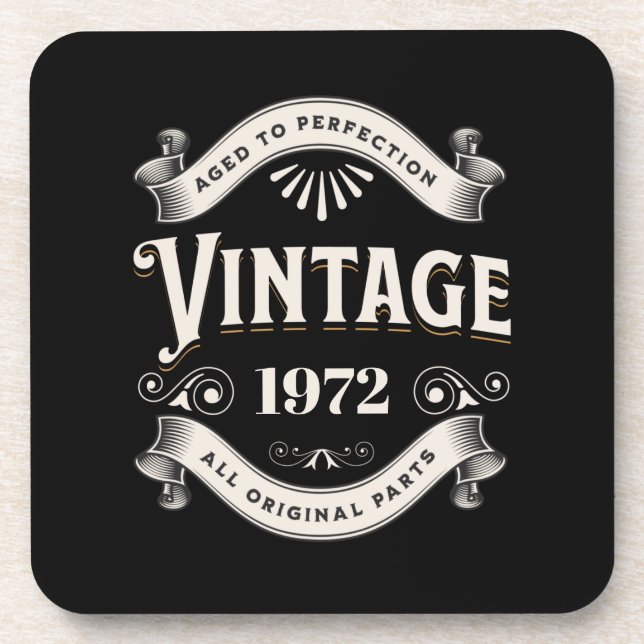 Any Year Vintage Birthday Beverage Coaster (Front)