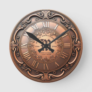Any Year Vintage Copper Look Wedding Anniversary R Round Clock