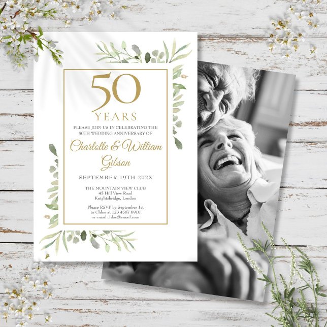 Any Year Wedding Anniversary Greenery Photo Invitation (Any Year Wedding Anniversary Greenery Photo Invitation)