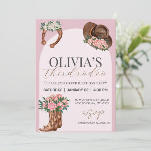 Any year western cowgirl photo birthday invitation