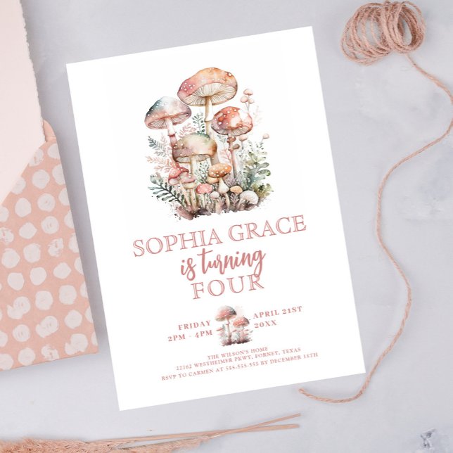 Any Year Woodland Mushroom Blush Pink Birthday Invitation (Creator Uploaded)