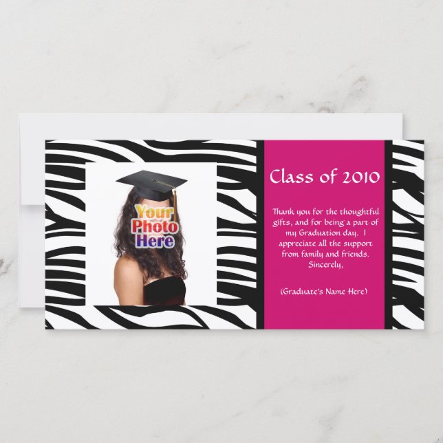 Any Year~ Zebra Graduation Thank You/Announcement Thank You Card (Front)
