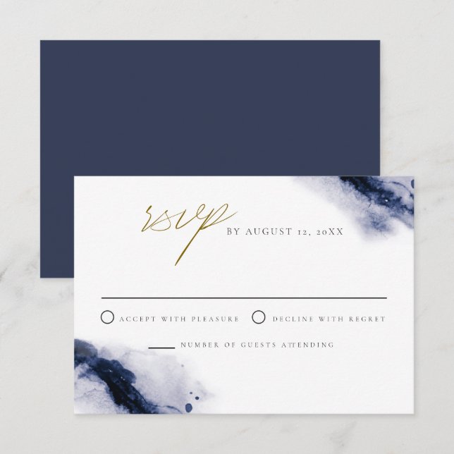 ANYA | Bohemian Navy Blue Watercolor RSVP Card (Front/Back)